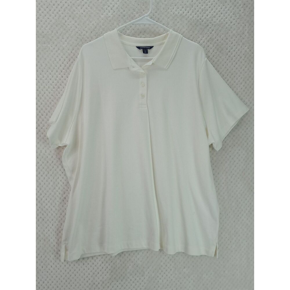 Lands' End Classic Fit Women's 3XL White Short Sleeve Polo Shirt